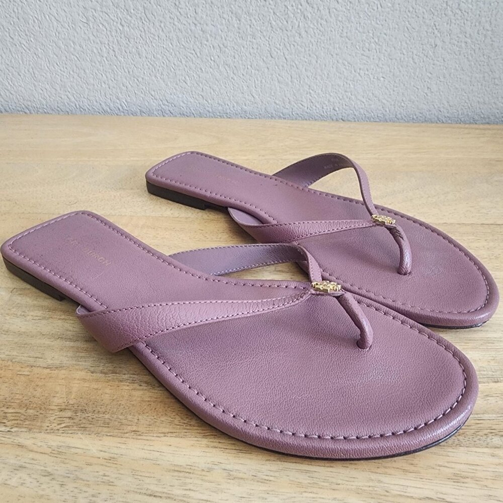 Tory Burch Sandals Shoes Womens Size 6.5M Purple Leather Thong Flip Flop Logo - Picture 8 of 12